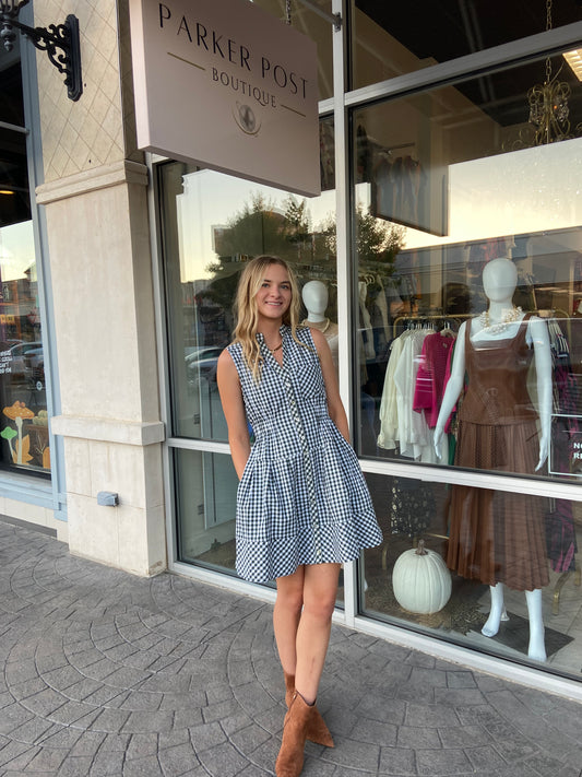 Porter Green Gingham Mini Dress