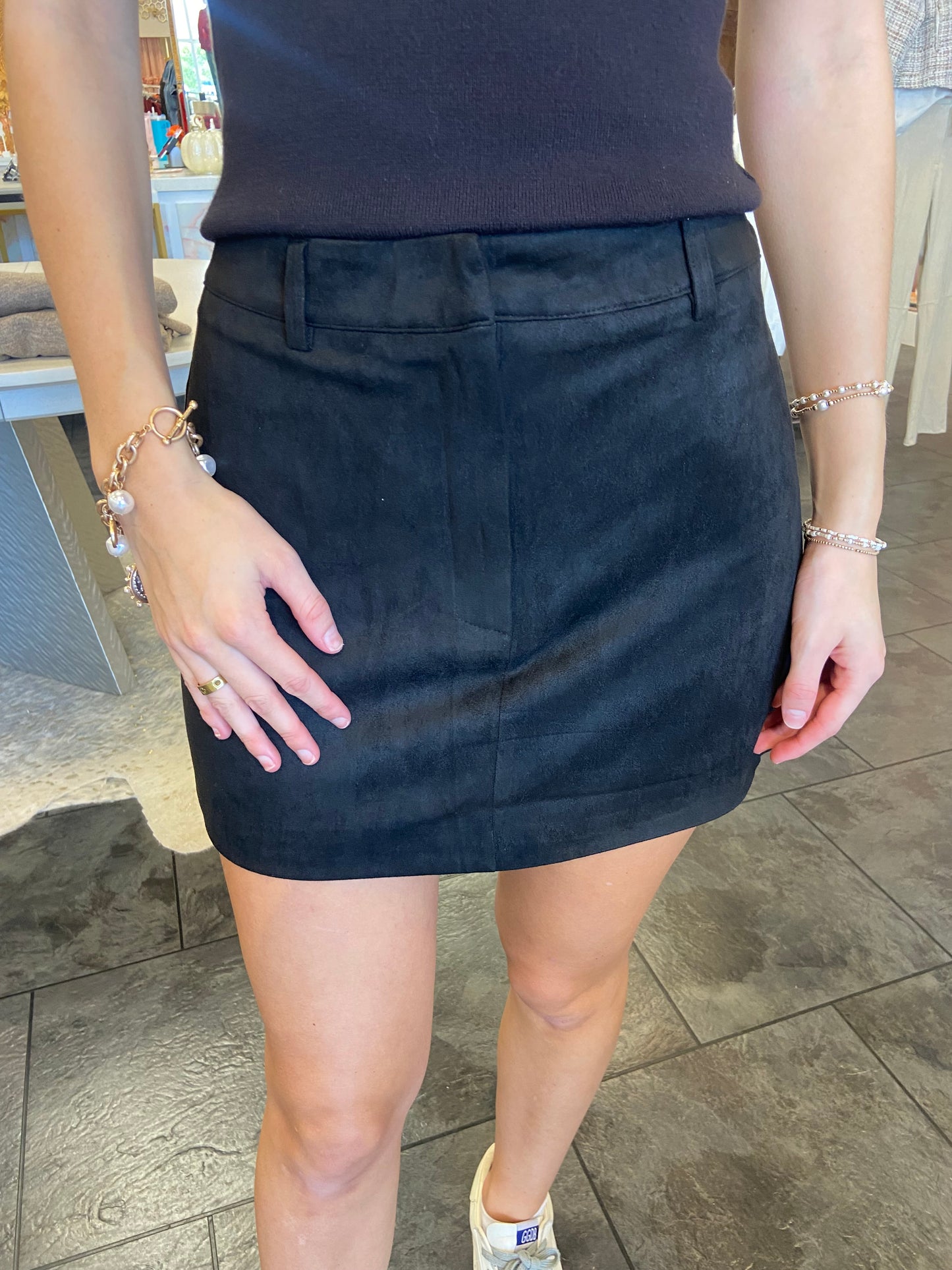 Mallory Black Mini Faux Suede Mini Skirt