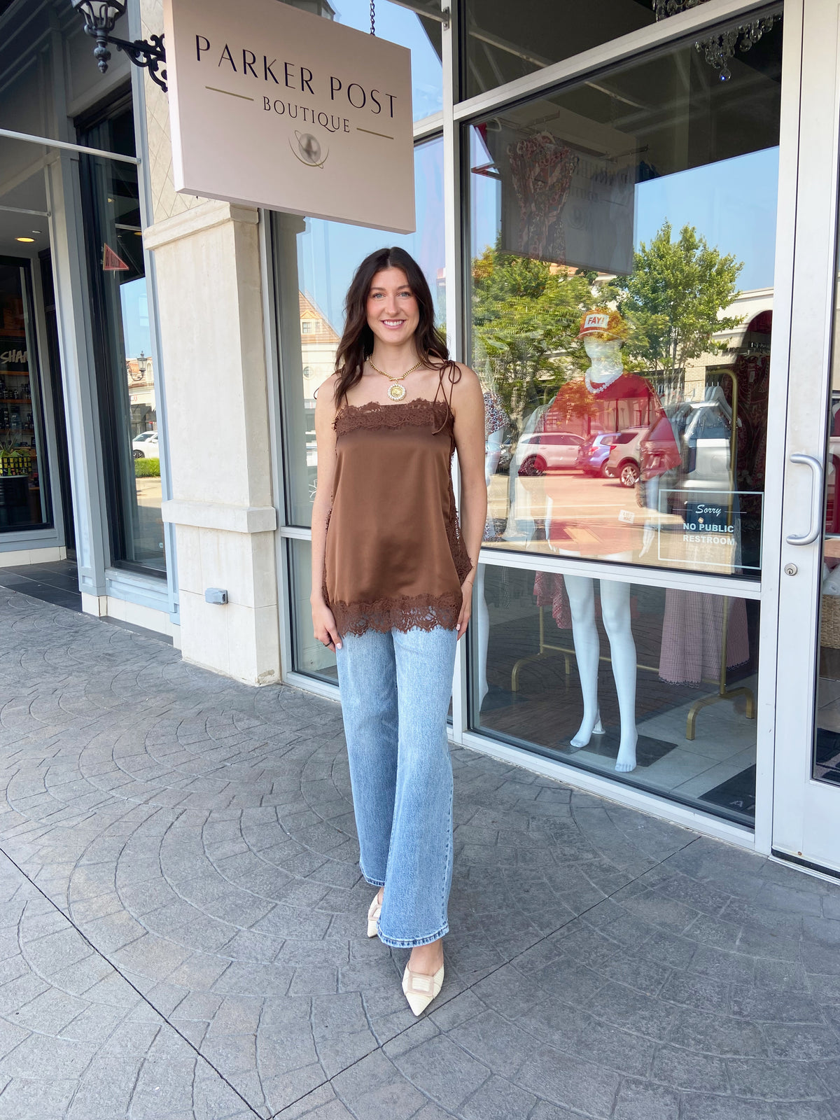 Alexa Brown Satin Lace Cami Top
