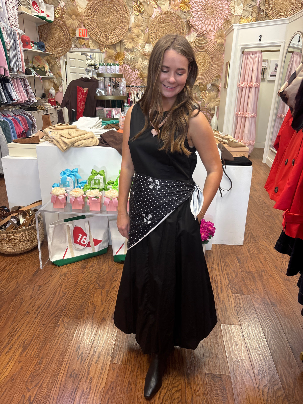 Casey Black Midi Bubble Dress with Scarf