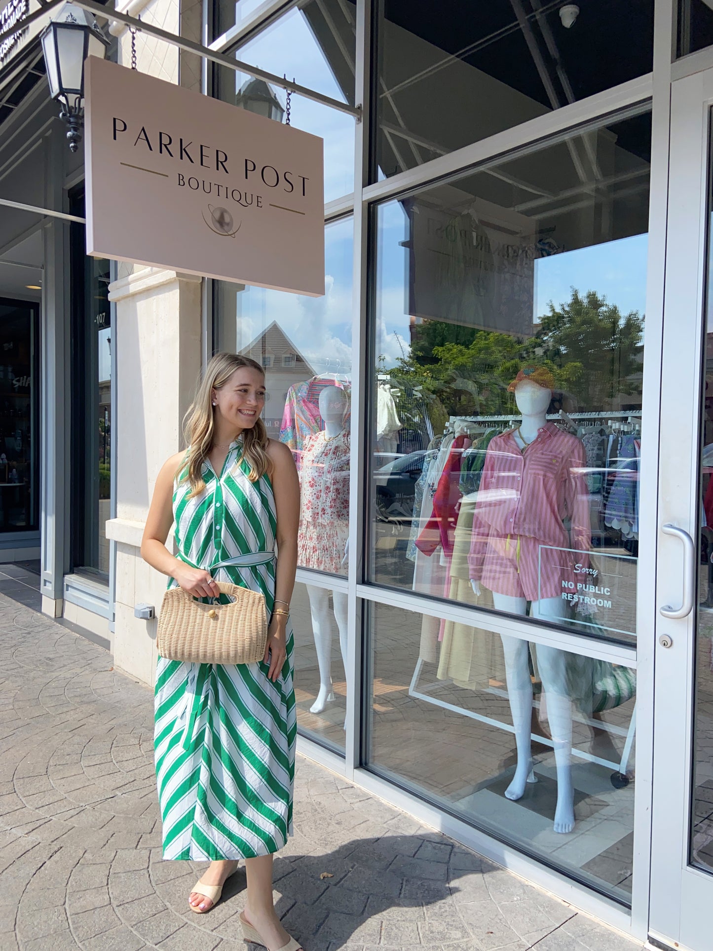 Ginny Green and White Stripe Midi Dress