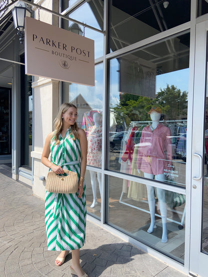 Ginny Green and White Stripe Midi Dress