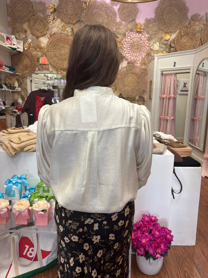 JADE Ivory Satin V-Neck Blouse