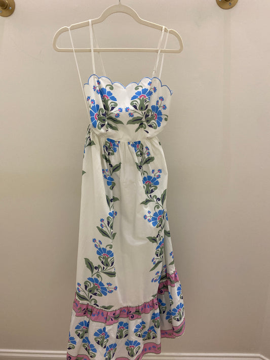 Frenchy Printed Scallop Detail Midi Dress