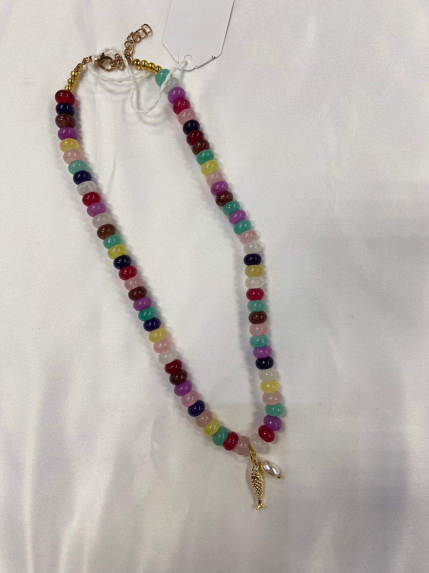 Multi Colored Beads With Gold Fish Necklace