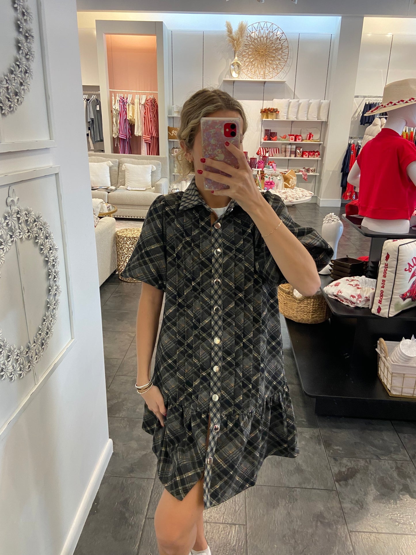 Black Suede Plaid Dress