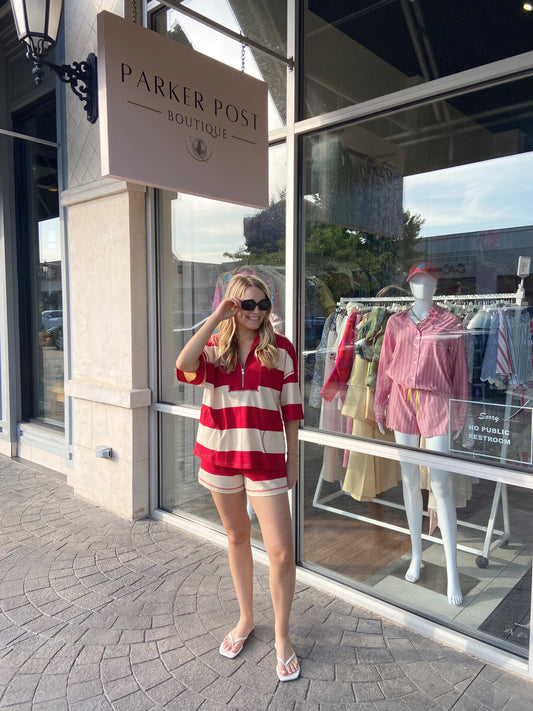 Candy Cane Red and Cream Stripe Short Set
