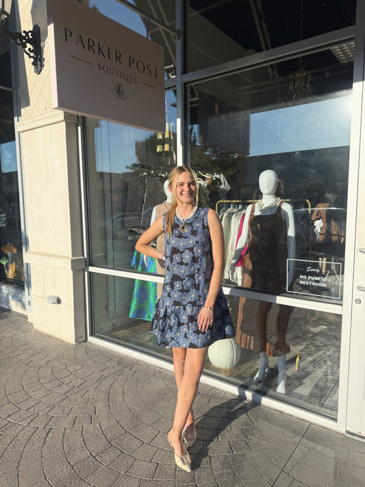 JOY JOY Denim Petal Flounce Dress