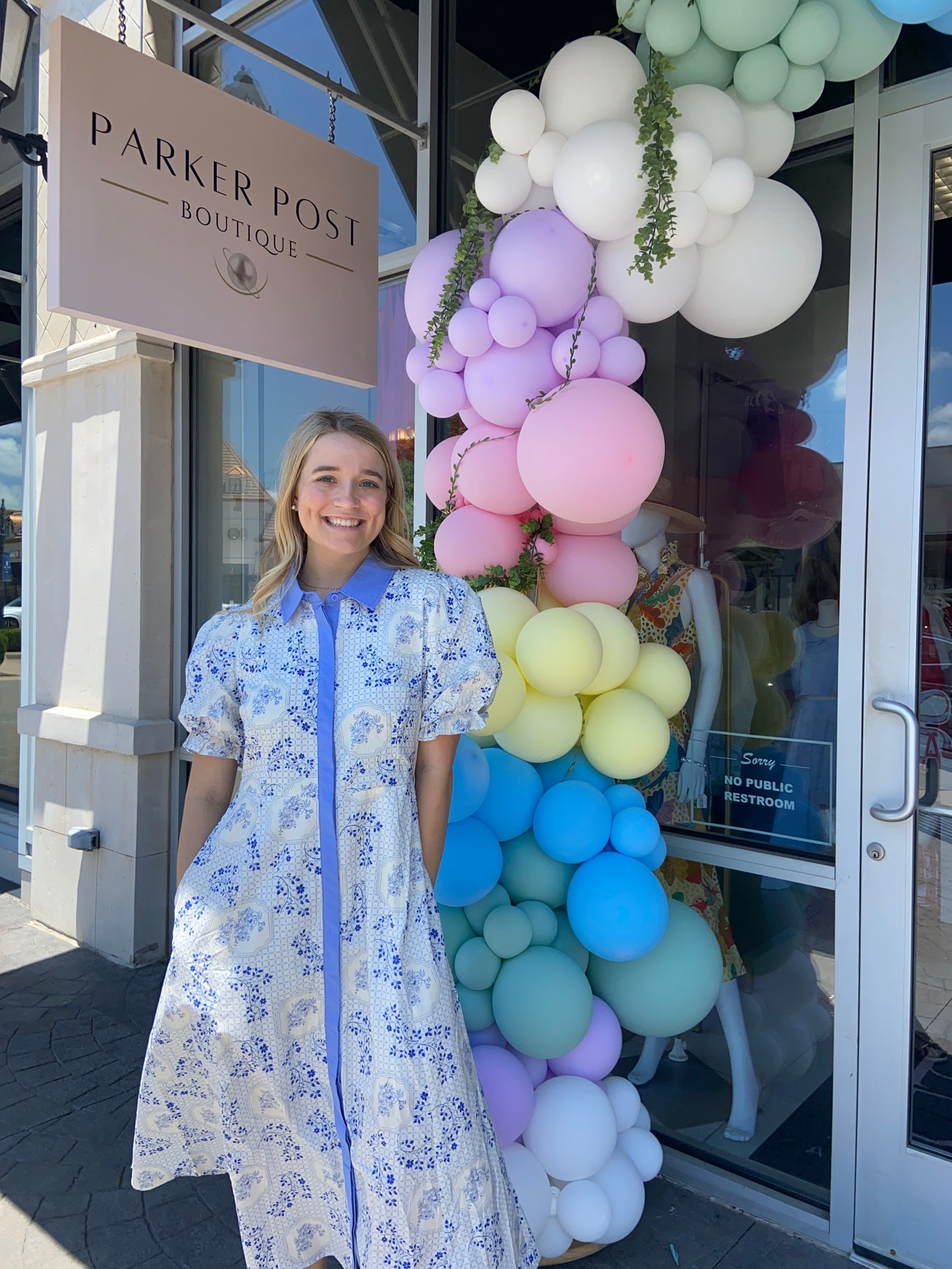 Cecily White and Blue Floral Midi Dress