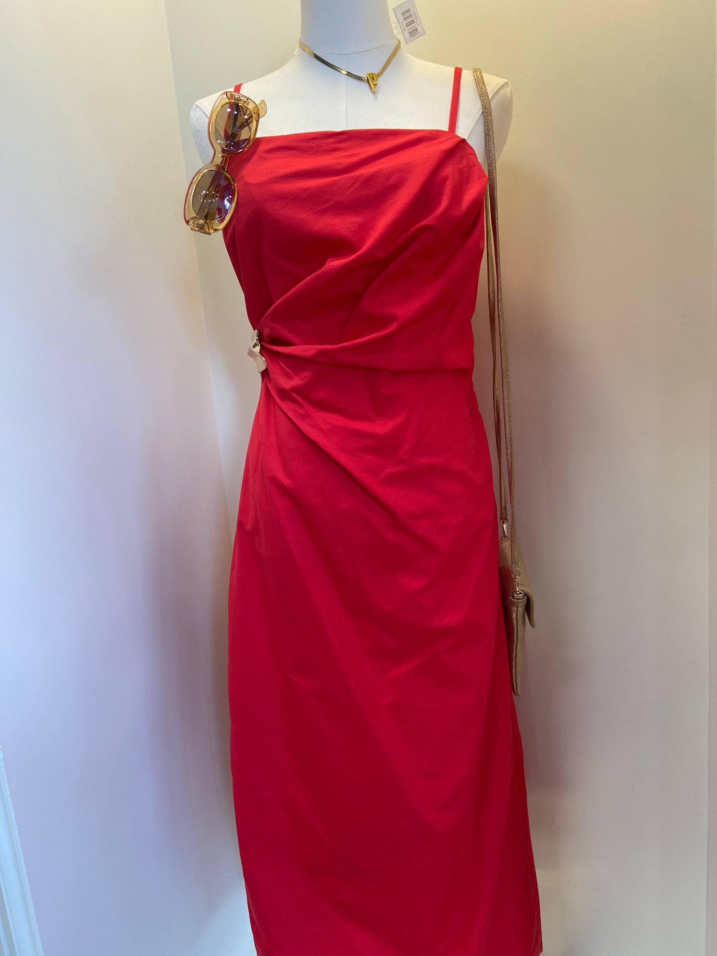 Clara Red Linen Midi Dress