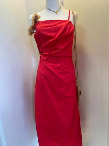 Clara Red Linen Midi Dress