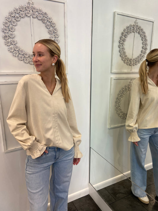 Priscilla Long Sleeve Cream Suede Top