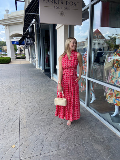 Bolten Red and White Pattern Skirt Set