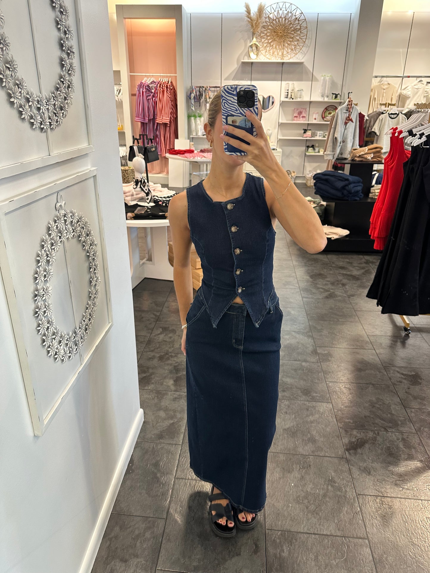 Denim Button Front Vest