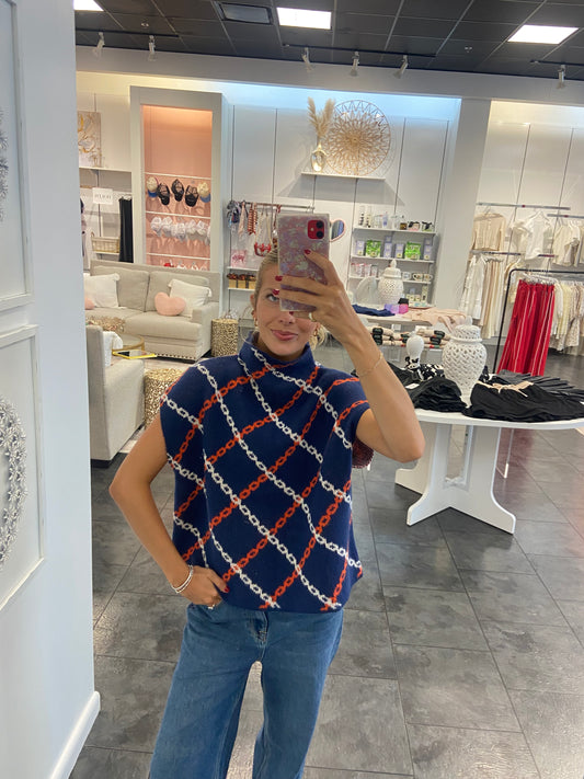 Chelsea Navy Chain Link Sweater