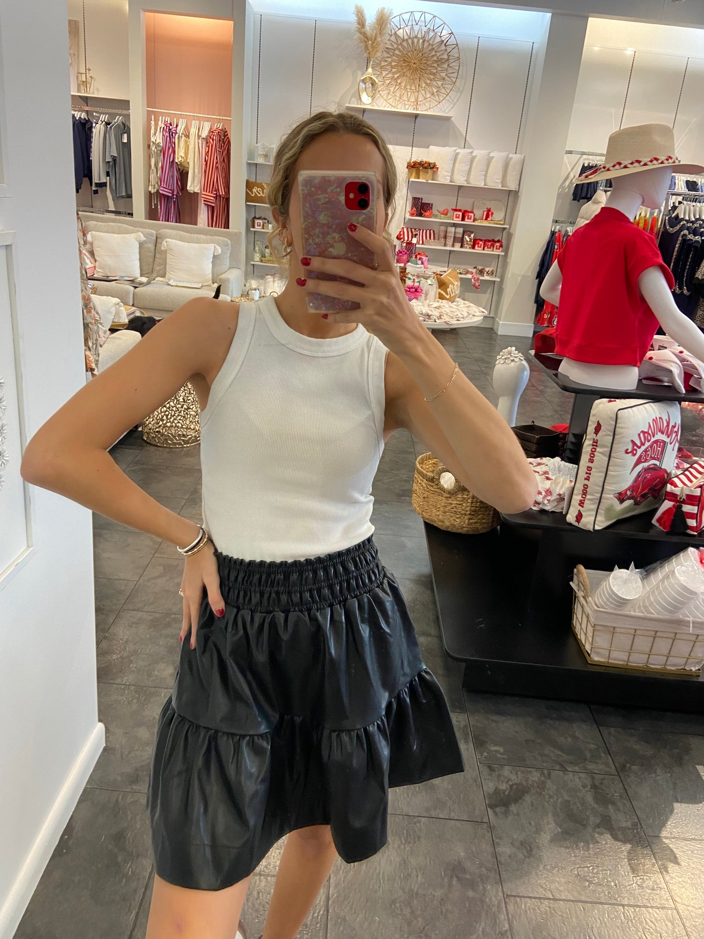 Black Tiered Leather Skirt