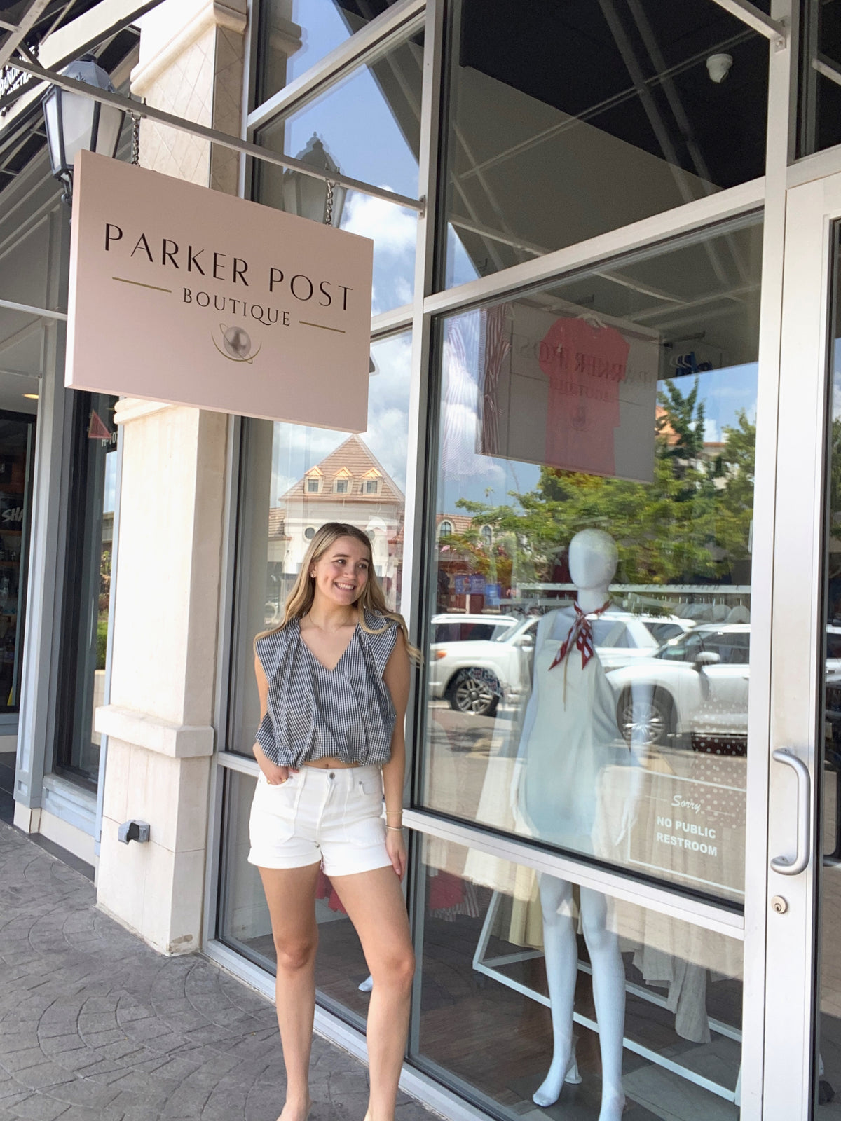 KARLIE Black Check Poplin Bubble Top