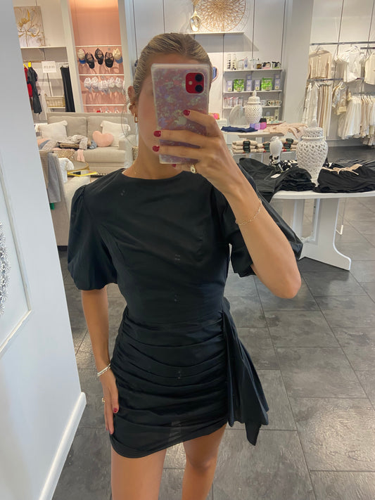 Wednesday Ruched Dress with Puff Sleeves