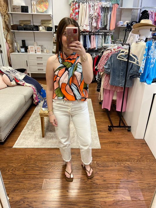 JADE Retro Stained Criss Cross Halter Top