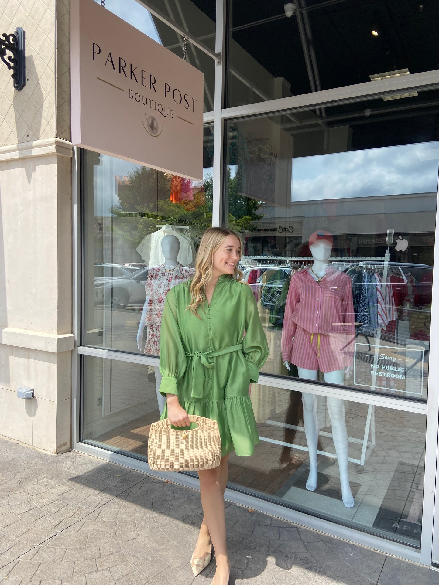 JOY JOY Pistachio Silky Button Down Dress