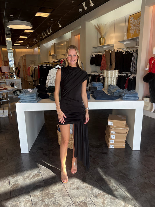 Elvira Draped Asymmetric Mini Dress