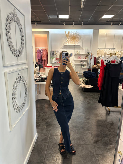 High Waist Long Denim Skirt