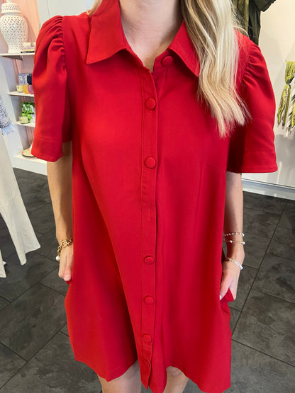 Red Sooie Button Up Dress