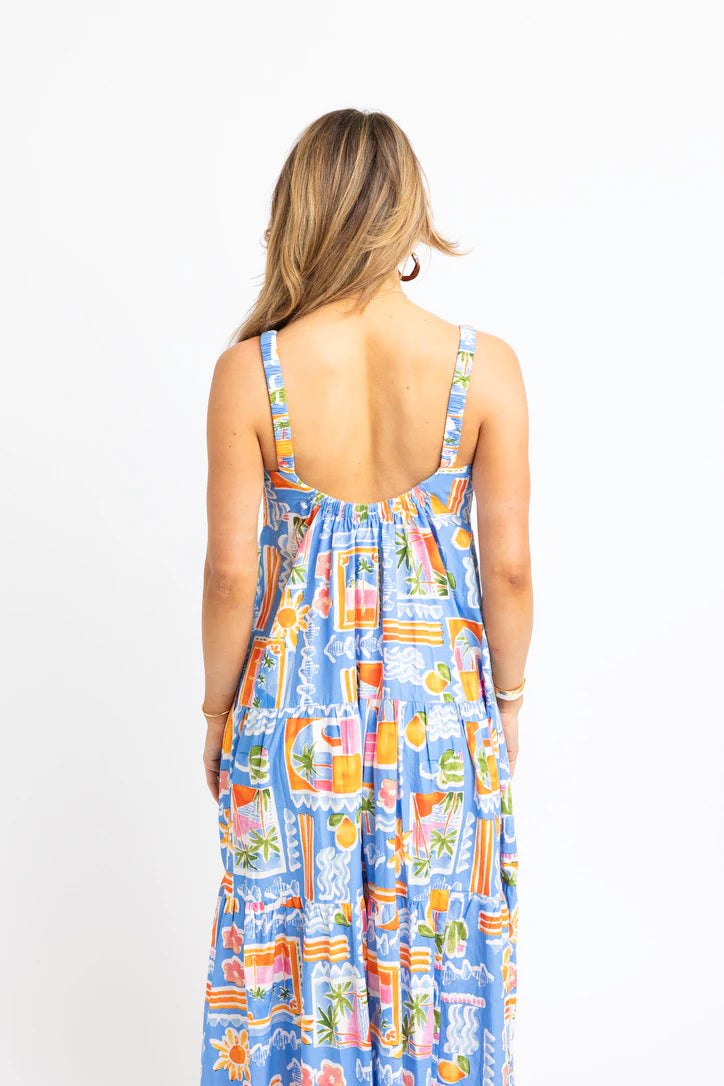 KARLIE Santorini Scoop Back Tier Maxi Dress