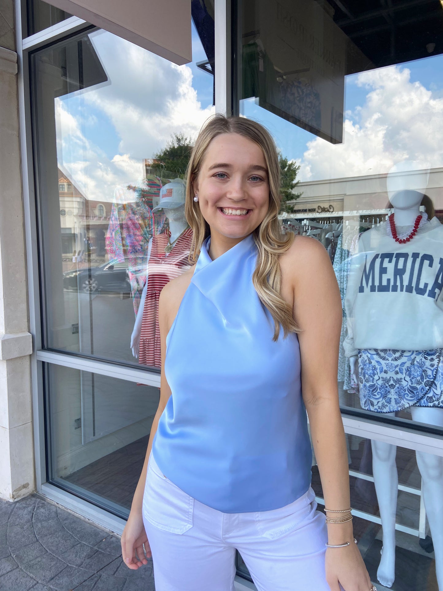 Pamela Dusty Blue Halter Neck Top