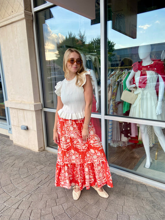 Raely Orange/Pink Tiered Maxi Skirt