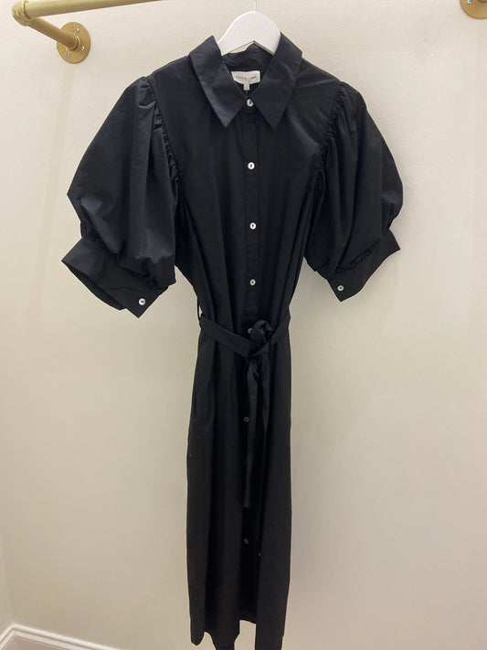 Ember Black Button Front Midi Dress