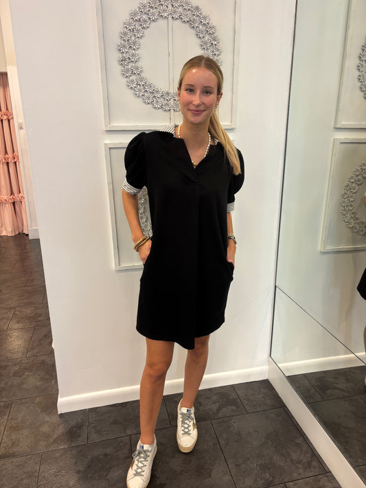The Ann Black Stripe Collar Dress