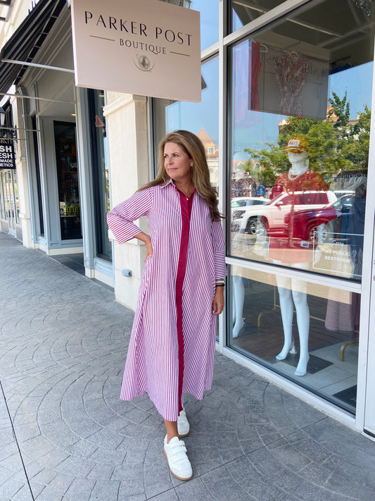Laura Cremson and White Stripe Maxi Dress