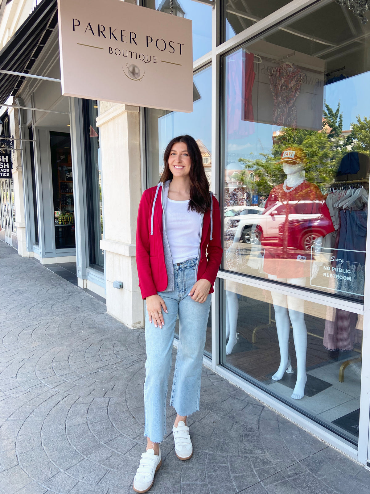 Tracey Hooded Blazer - Red w Grey Hood | Red w Grey Hood