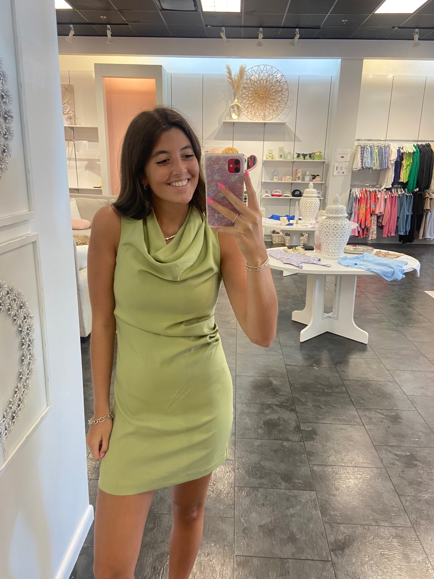 Olive Draped Sleeveless Mini Dress