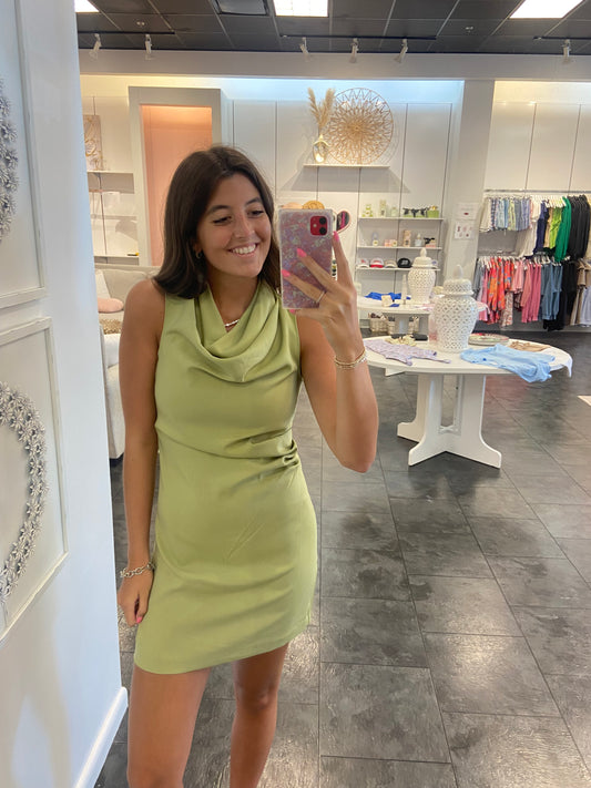 Olive Draped Sleeveless Mini Dress
