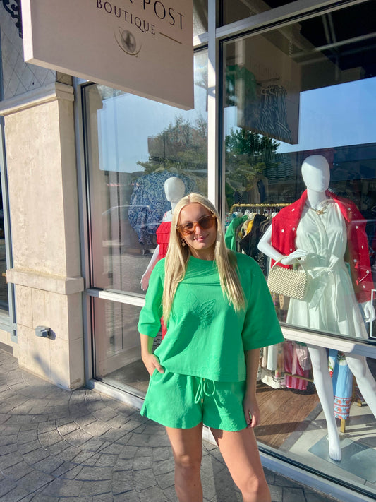 Green with Peace Oversized Top and Short Set