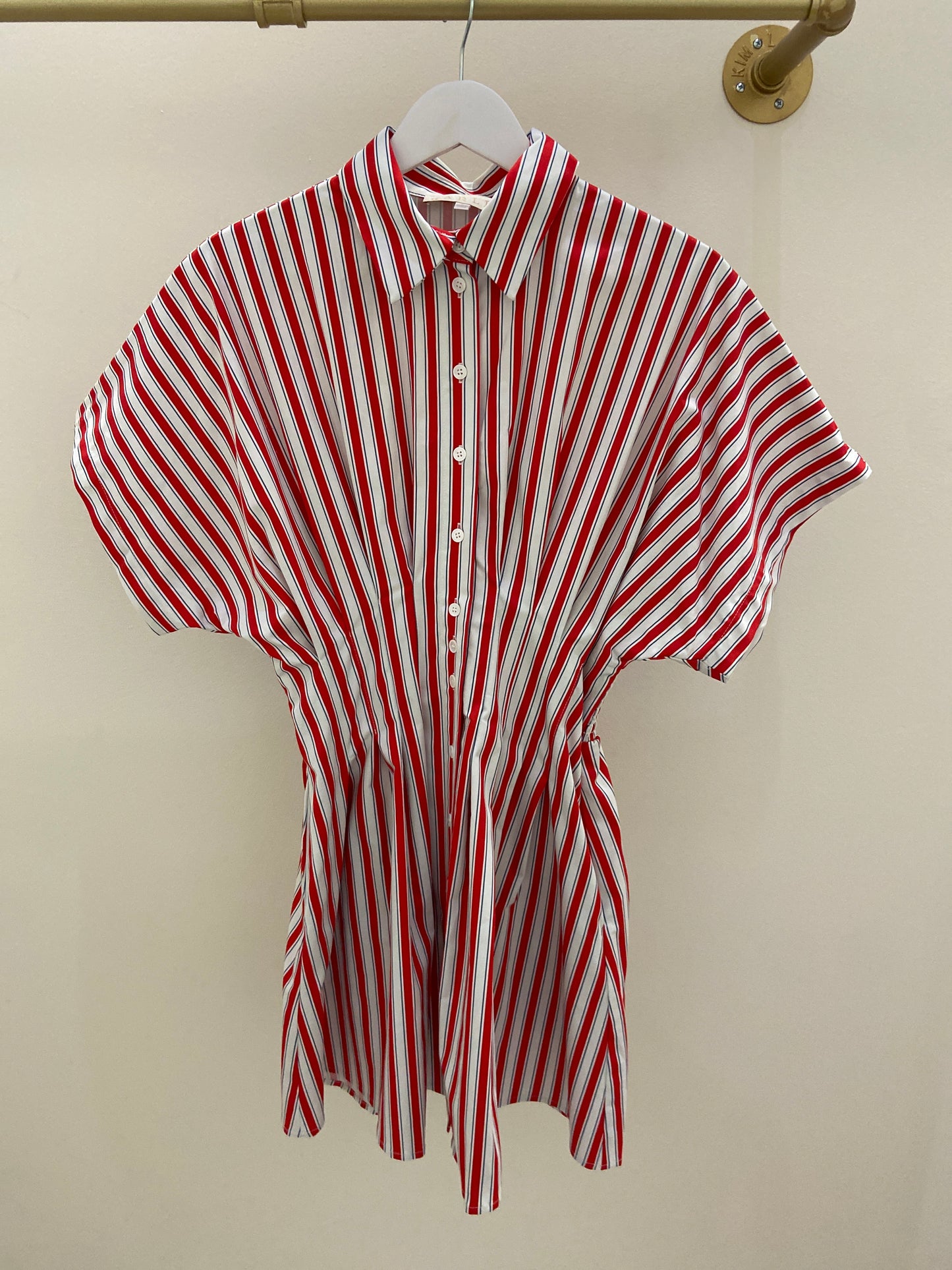 KARLIE "America" Stripe Block Ruffle Neck Dress