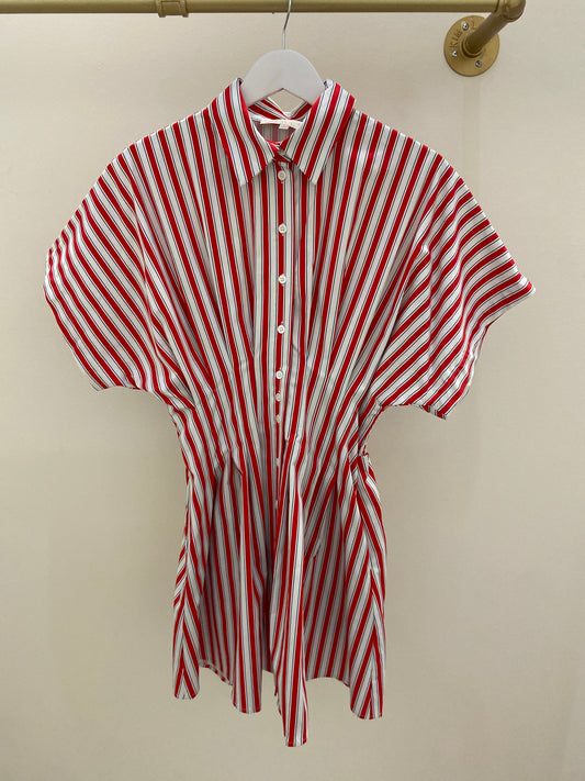 KARLIE "America" Stripe Block Ruffle Neck Dress