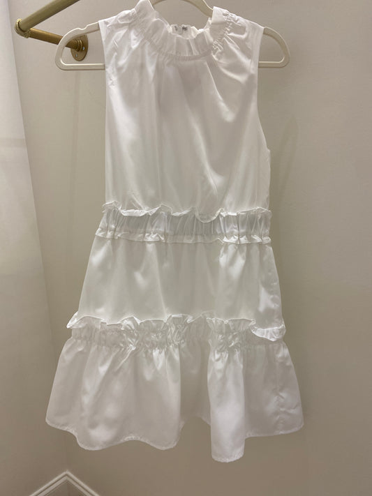 Fancy White Tiered Chiffon Mini Dress