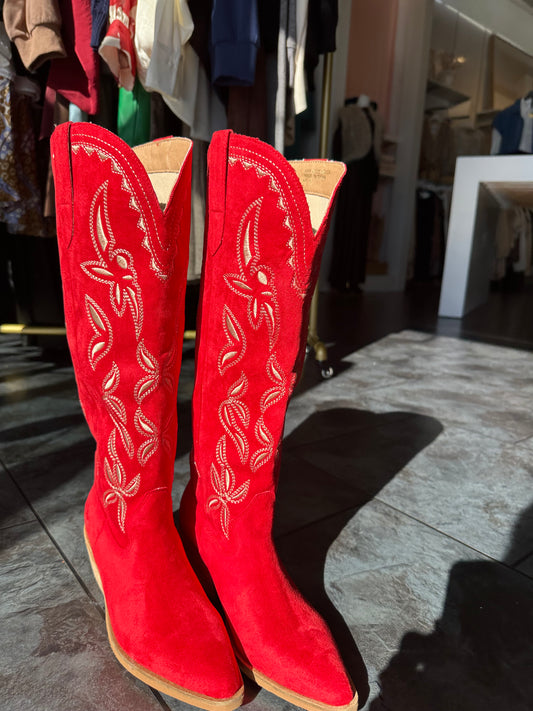 Enora Red Suede Cowboy Boot