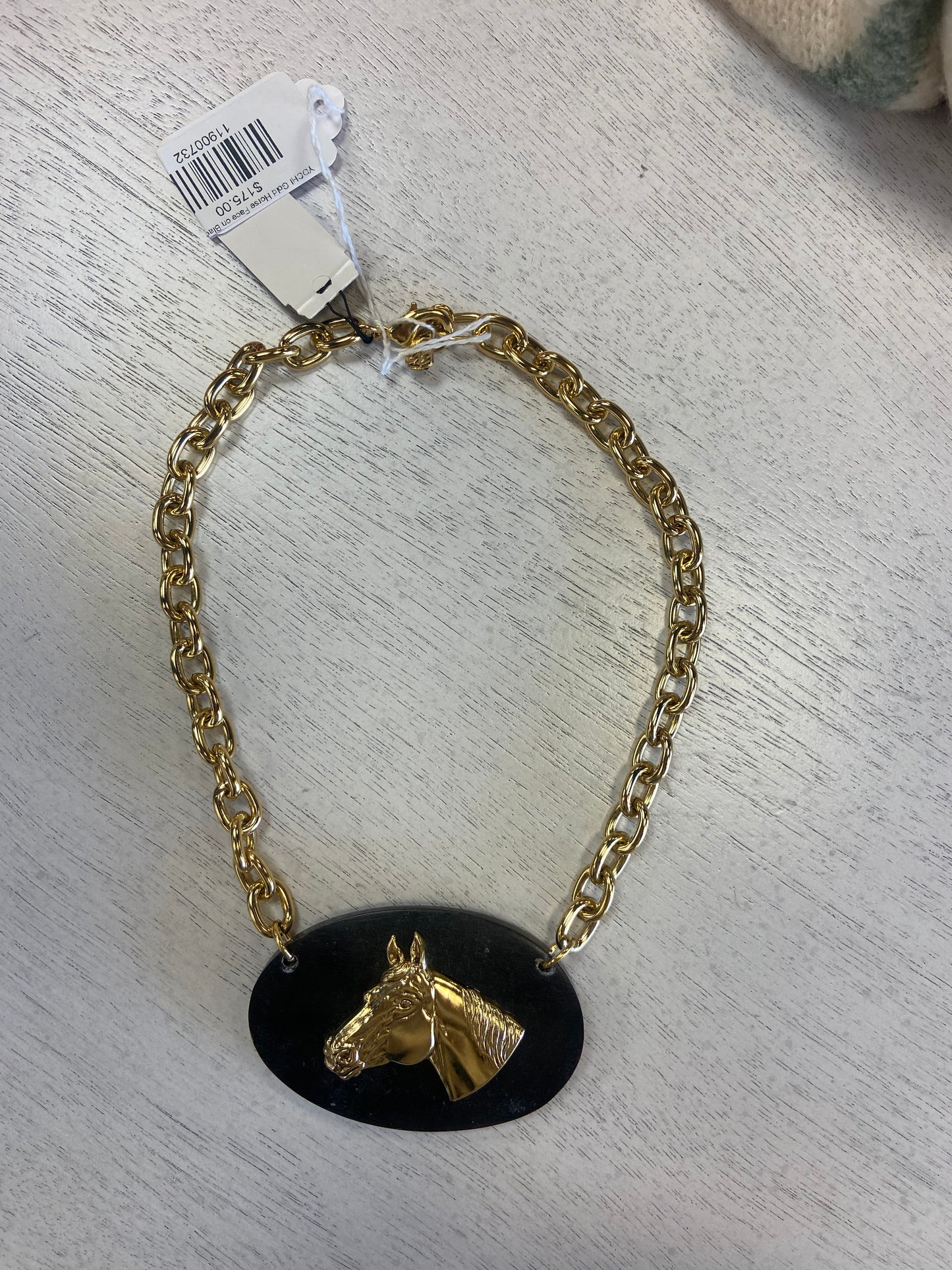 YOCHI Gold Horse Face on Black Stone Necklace