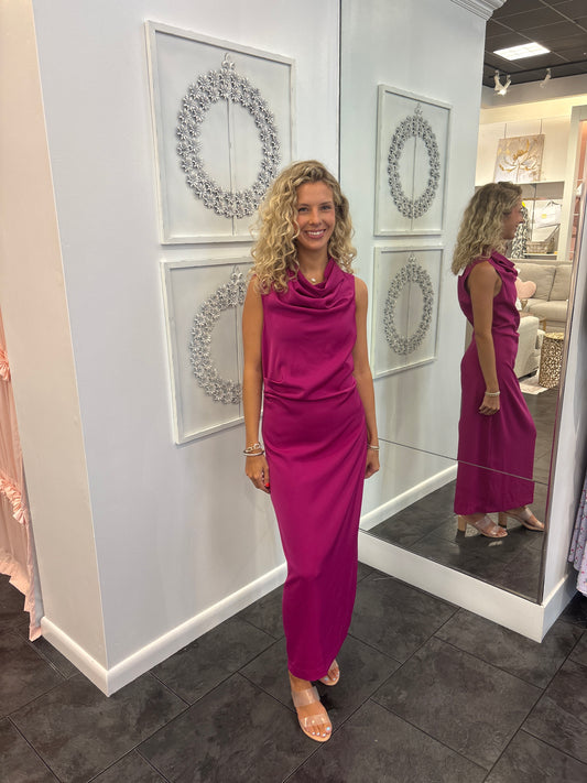 Magenta Draped Sleeveless Maxi Dress