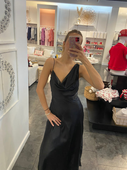 Raven Black Silky Sleeveless Dress