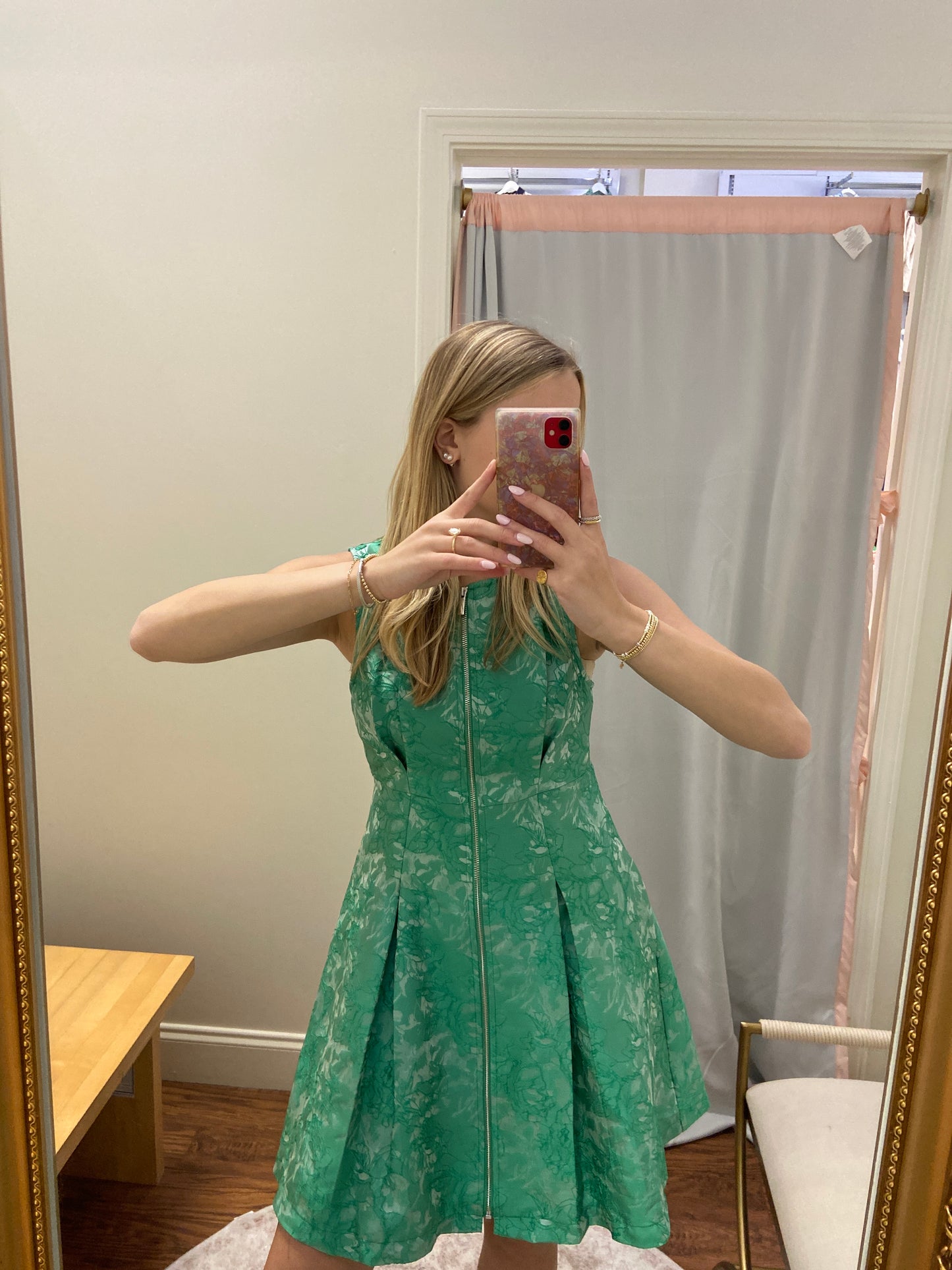 Envy Green Jacquard Zip Front Dress