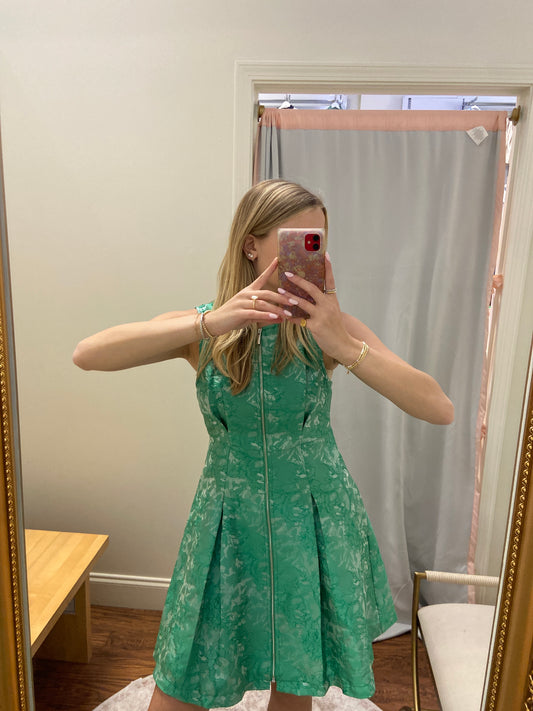 Envy Green Jacquard Zip Front Dress
