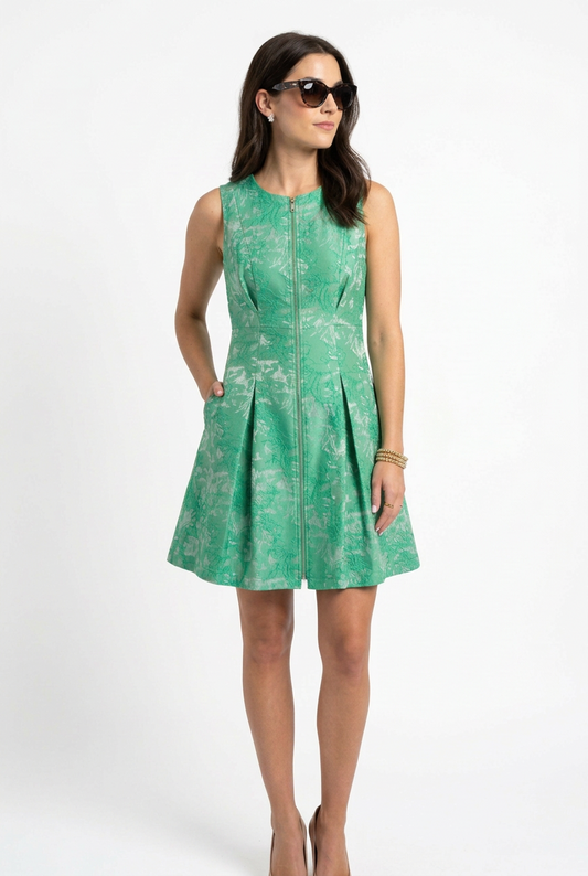 Envy Green Jacquard Zip Front Dress