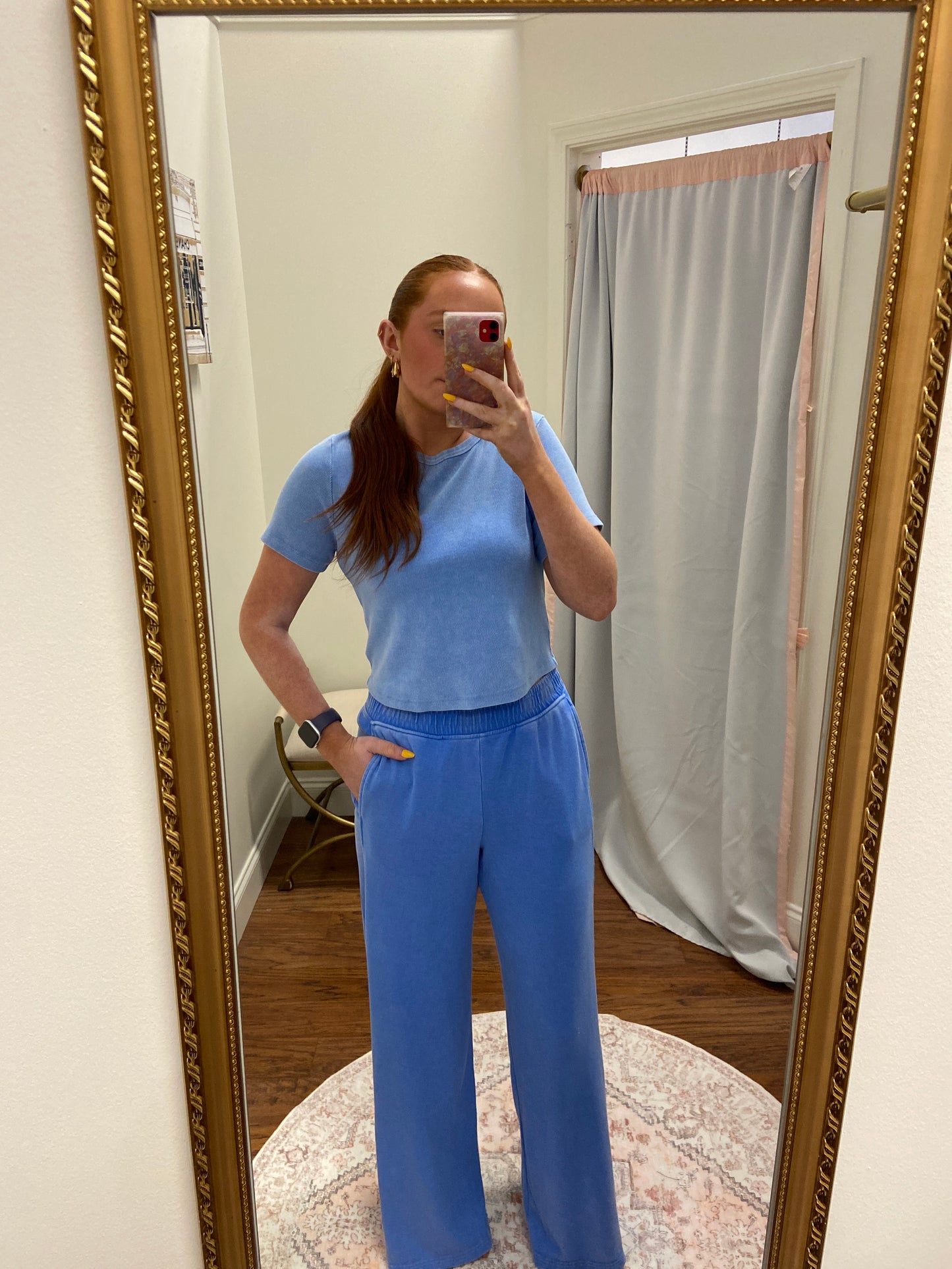 Waves Ribbed T-Shirt and Pant Set - Blue