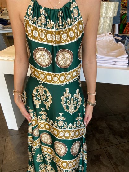 Emerald Satin Border Halter Dress