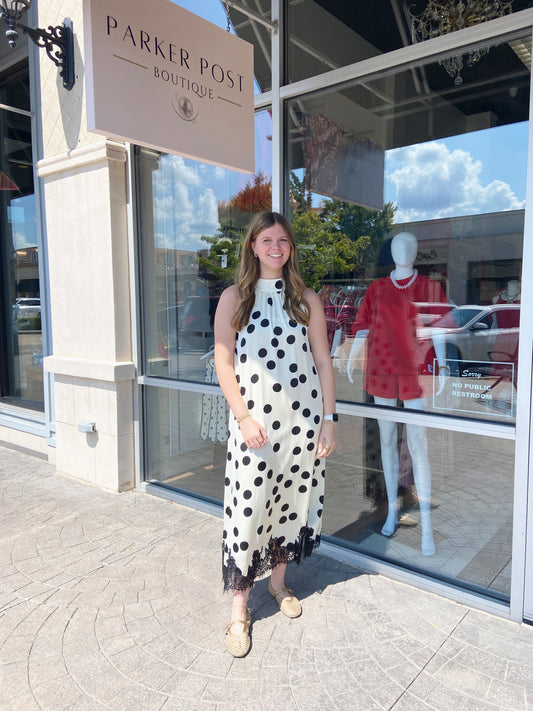Rena Cream and Black Polka Dot Dress